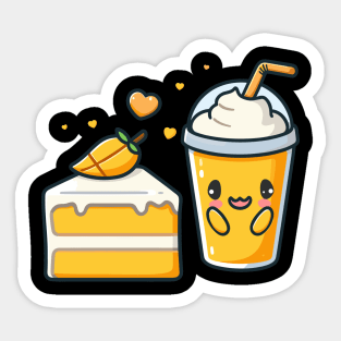 Cute Mango Milkshake in Love with a Mango Cake | Kawaii Food Art Sticker